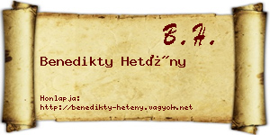 Benedikty Hetény névjegykártya
